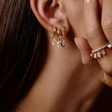 Single Huggie With Floating Trapezoid Diamond Drop