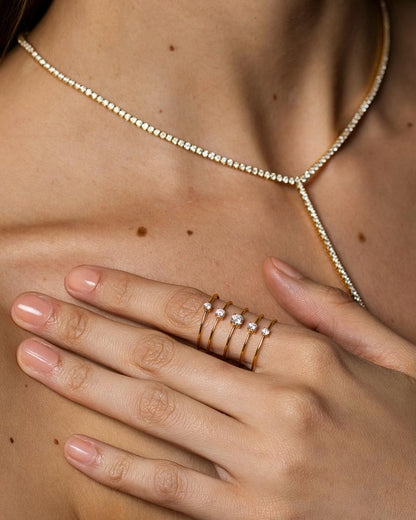 5 Rows Single Stones Diamond Cage Ring