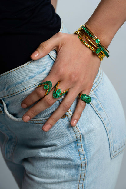 Emerald 6 Row Pinky Ring