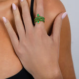 Rhodium-Plated Emerald Pear Floating Cleopatra Ring