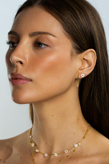Mother of Pearl Fancy Color Diamond Daisy Stud Earrings