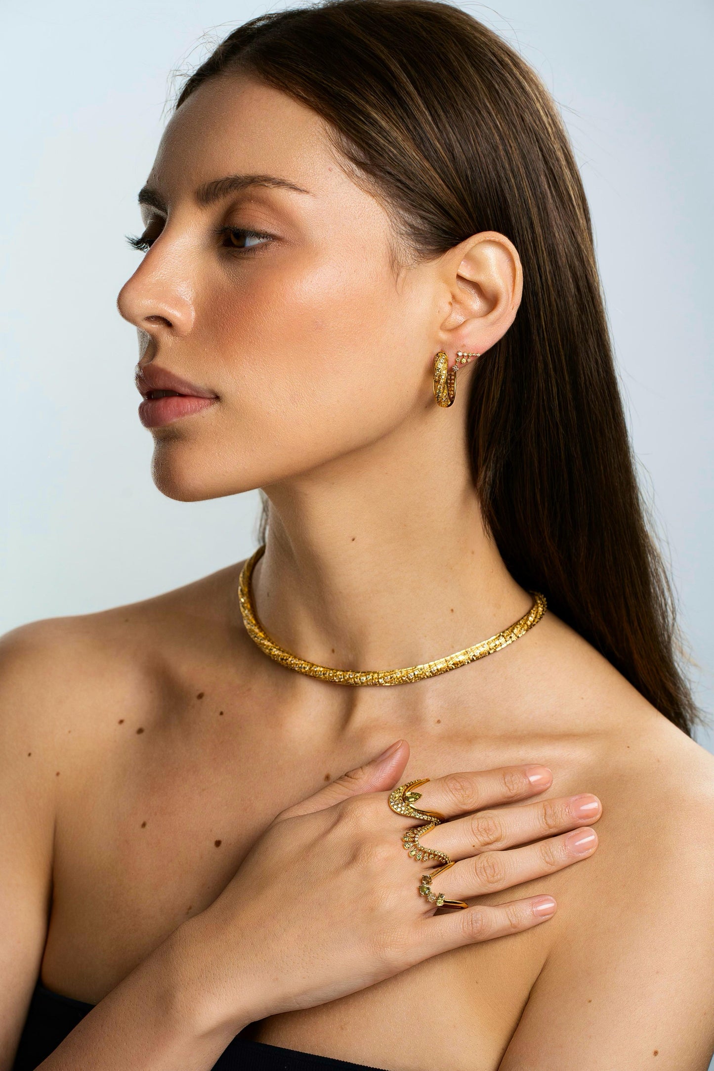 Fancy Color Diamonds Slanting Pave Oval Hoops