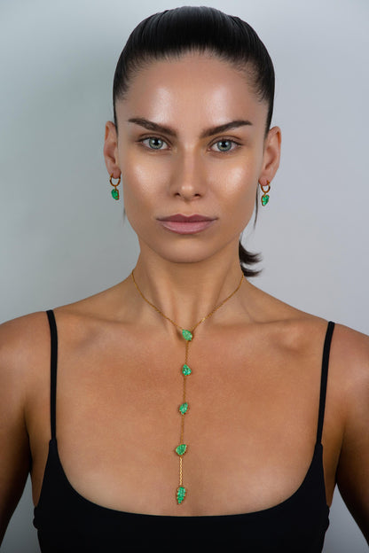 Carved Emerald Leaf Huggies