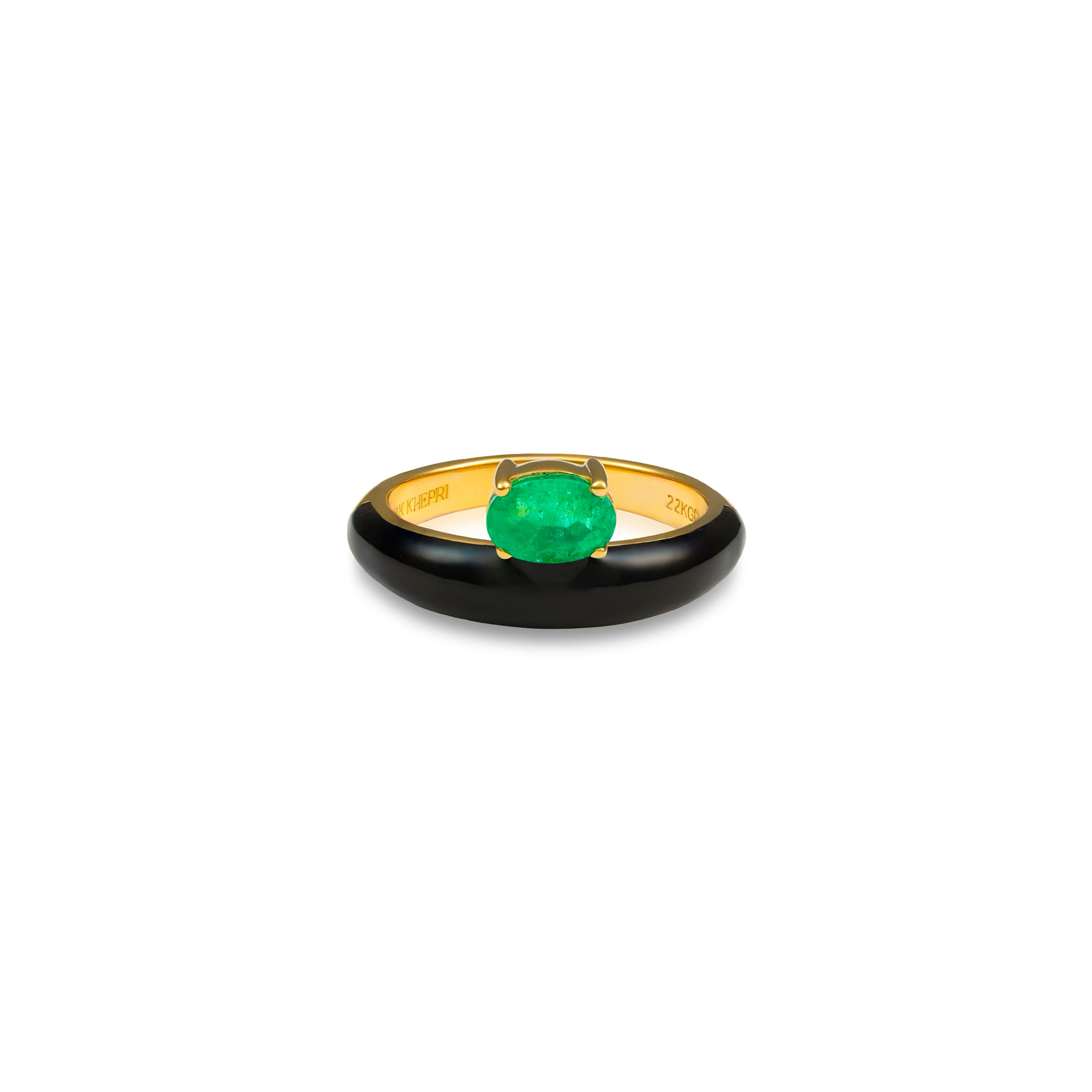 Cleopatra Black Enamel Oval Ring