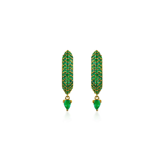 Stardust Emerald Pave Pear Drop Hoops