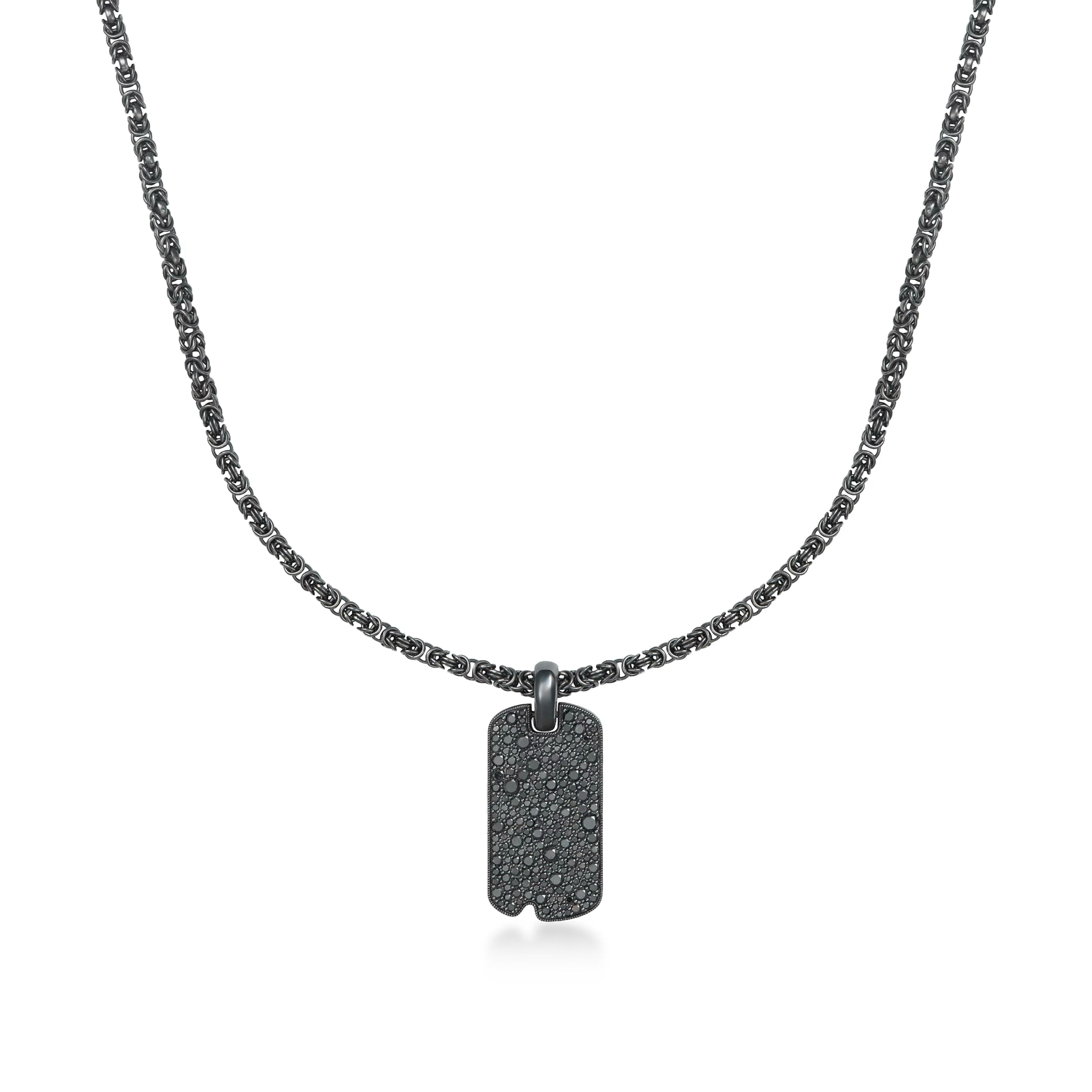 Large Black Diamond Dog Tag Necklace