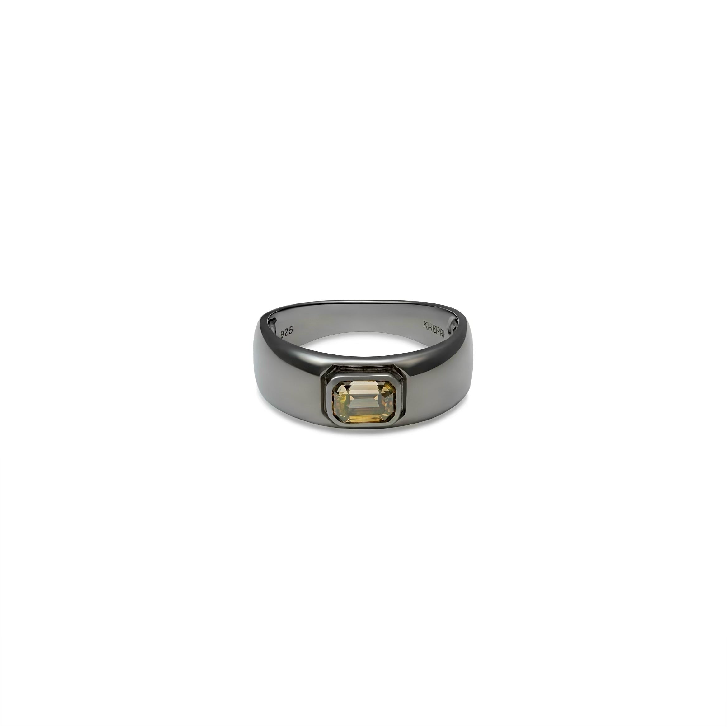 Natural Color Diamond Emerald Cut Signet Ring