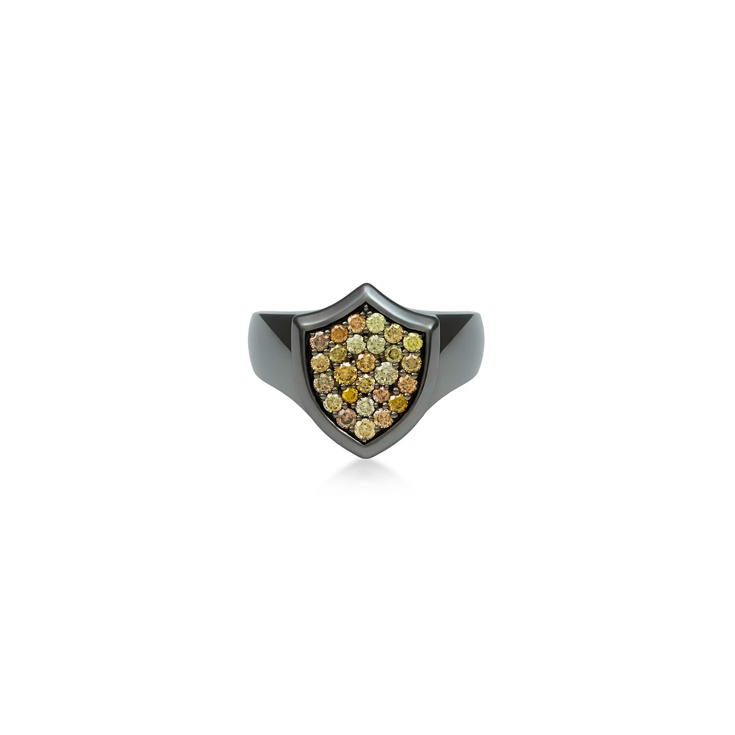 Natural Color Diamond Pave Shield Pinky Ring
