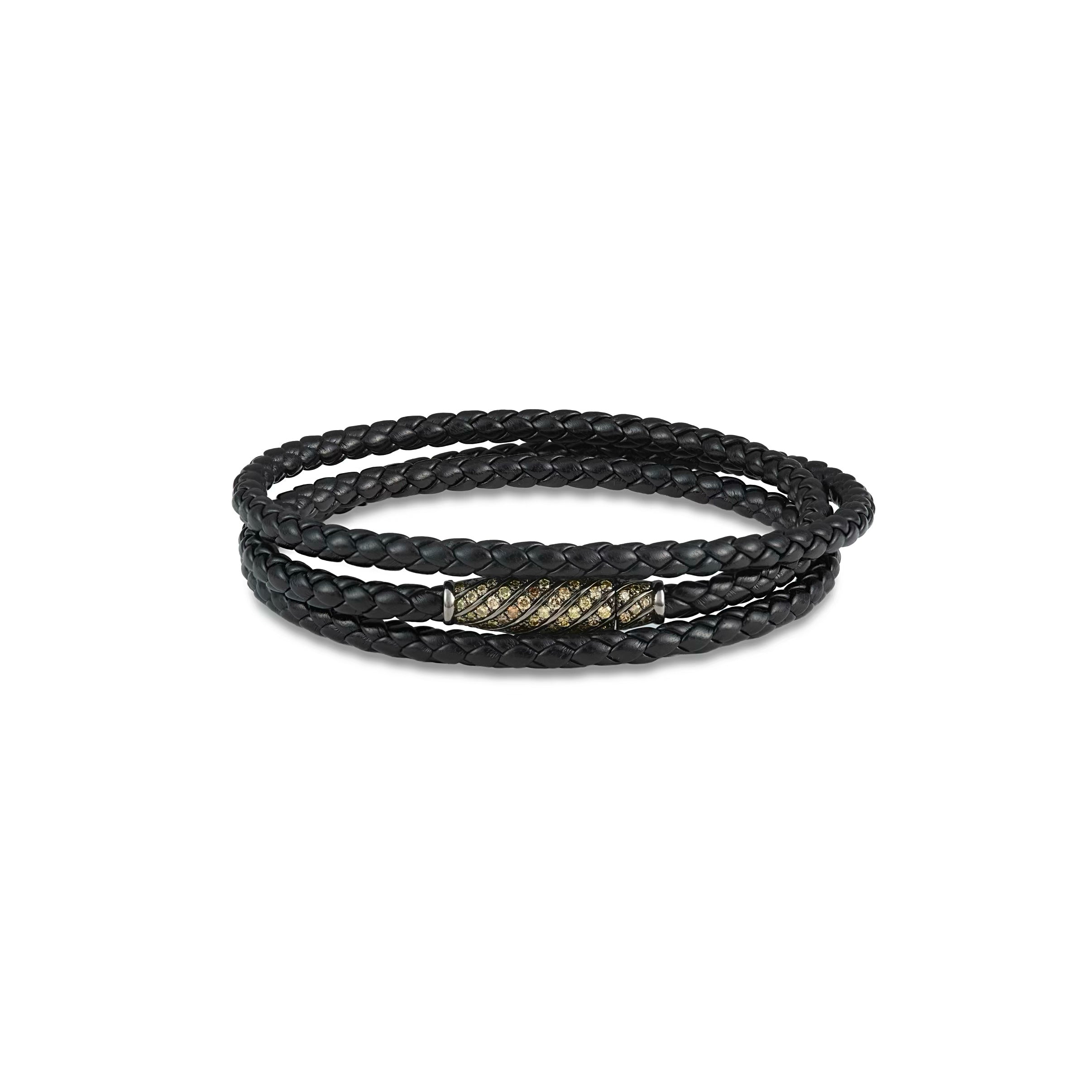 Natural Color Diamond Leather Wrap Bracelet