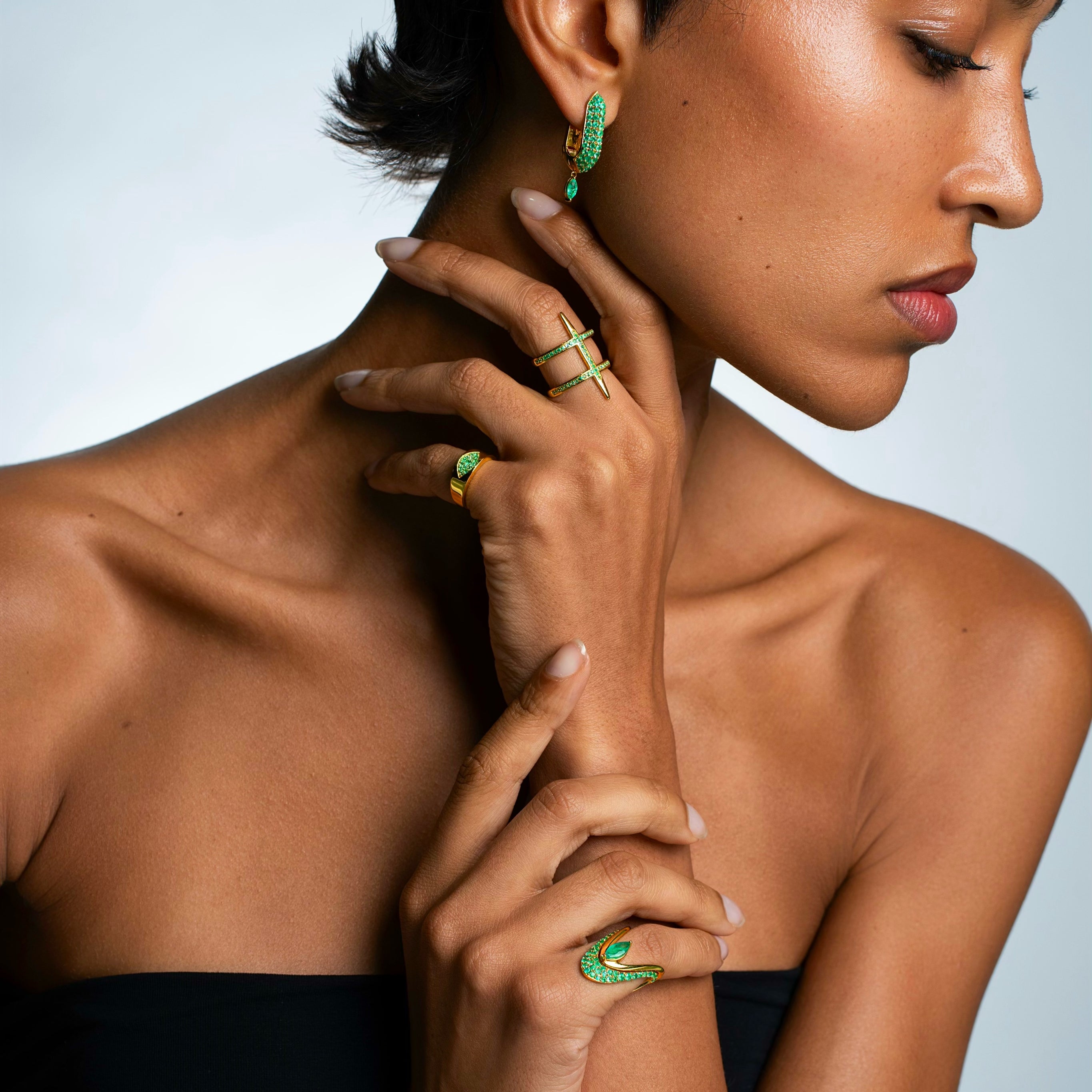 Stardust Pave Emerald Marquis Drop Hoops