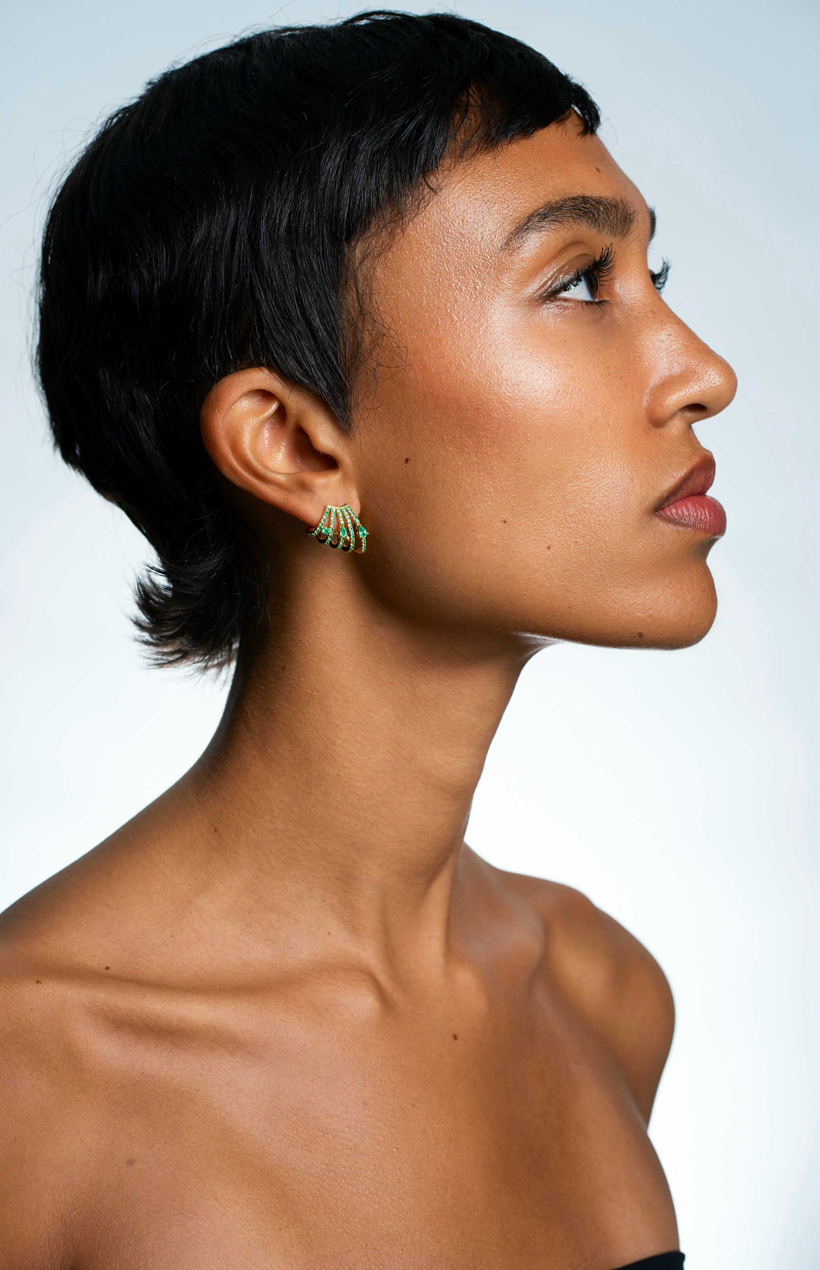 Emerald Asymmetrical Pear Cage Earrings