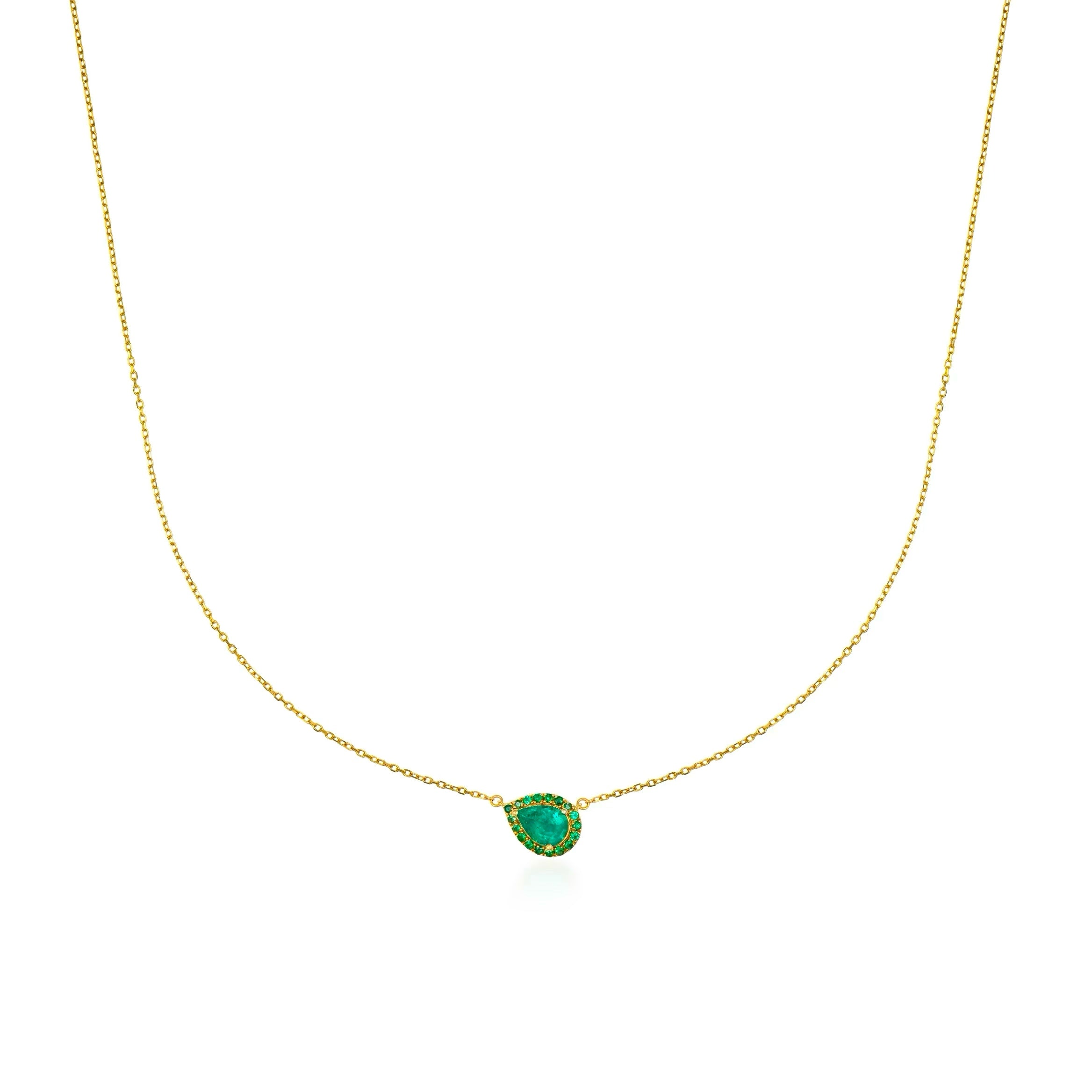 Emerald Halo Pear Necklace