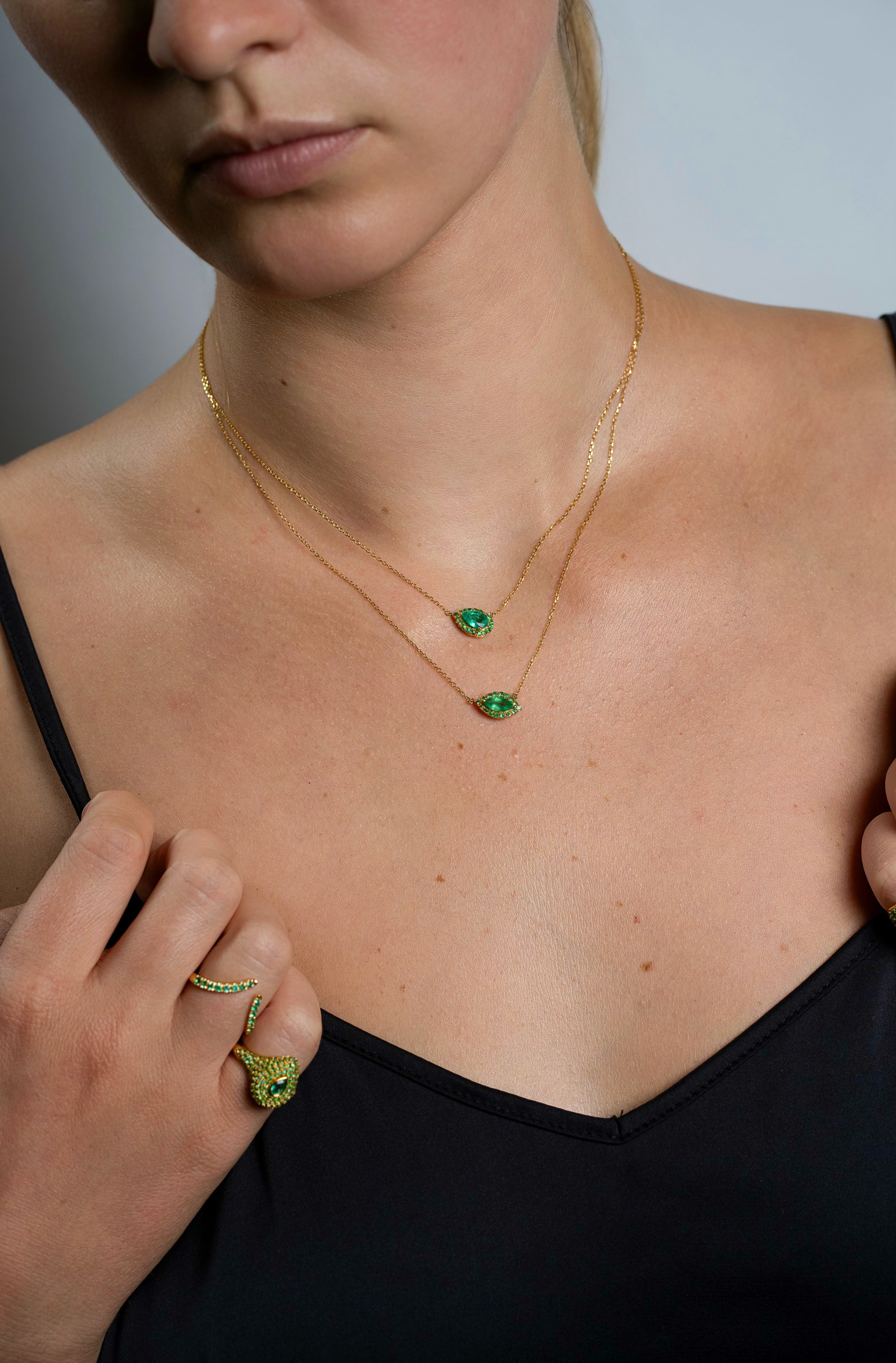 Emerald Halo Pear Necklace