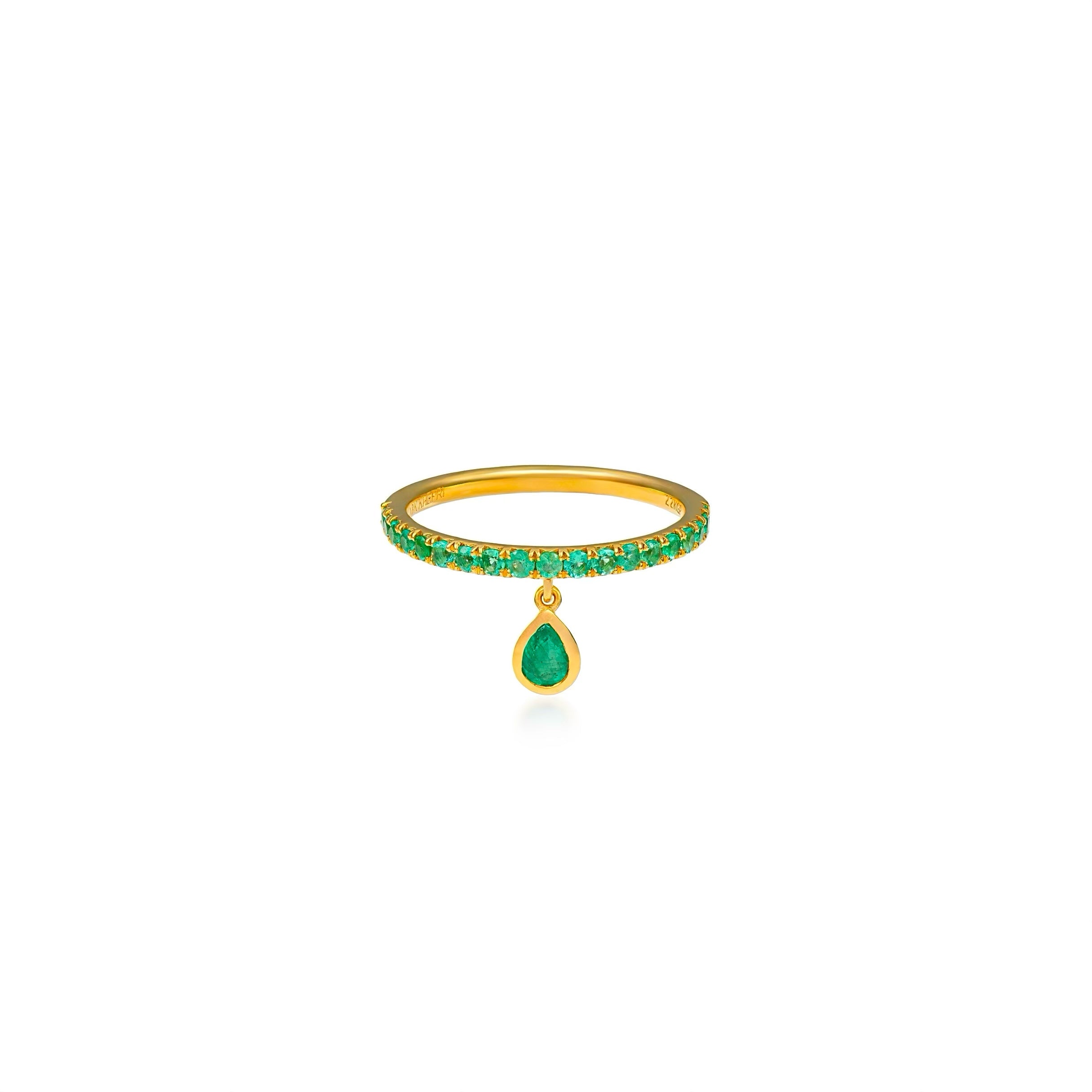 Emerald Pave Pear Drop Ring