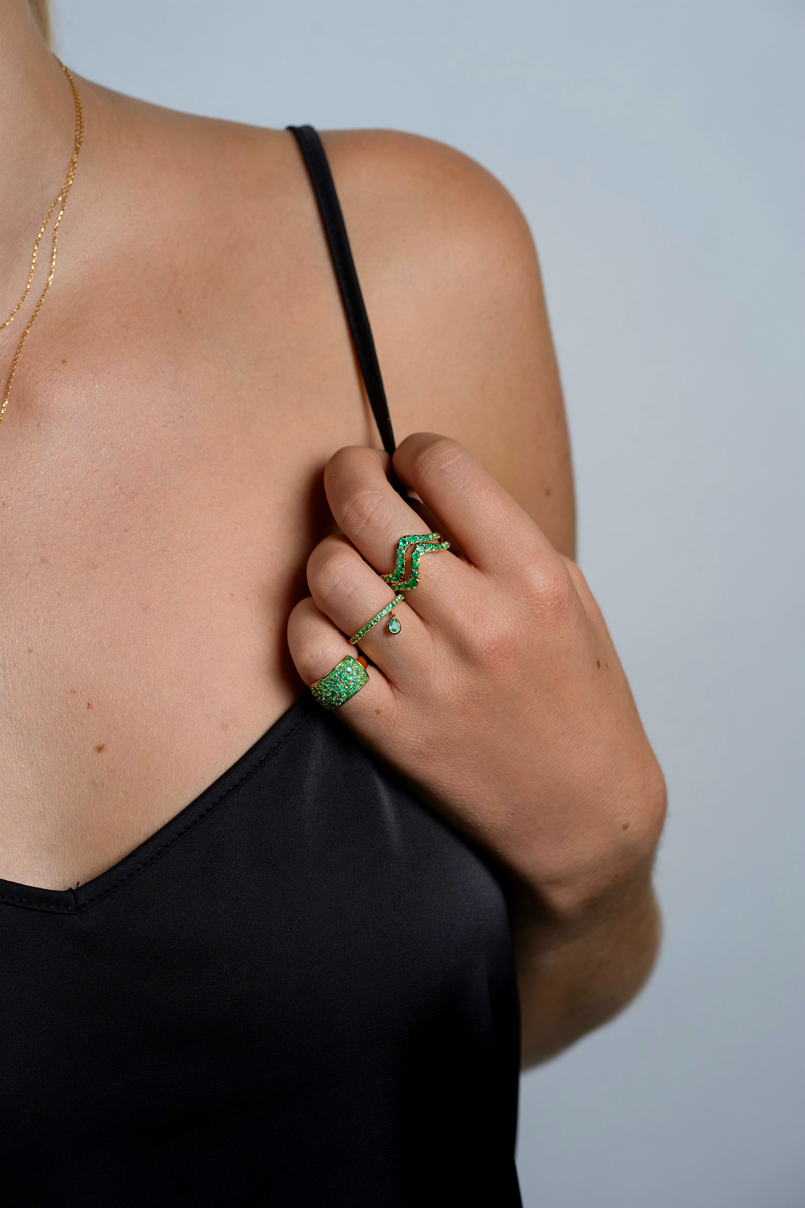 Emerald Wave Ring Duo