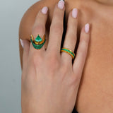 Rhodium-Plated Emerald Pave Vanki Ring