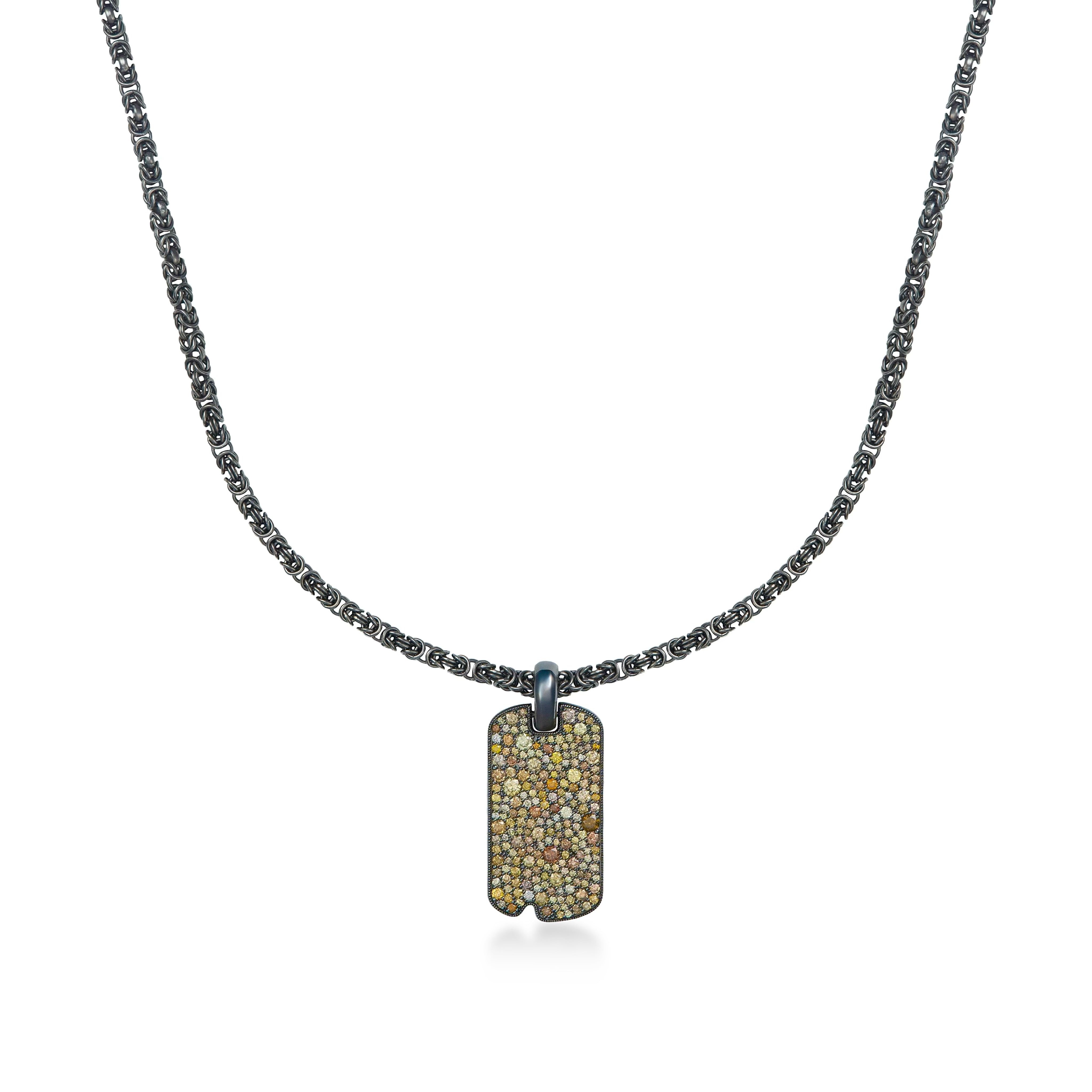 Large Natural Color Diamond Dog Tag Necklace