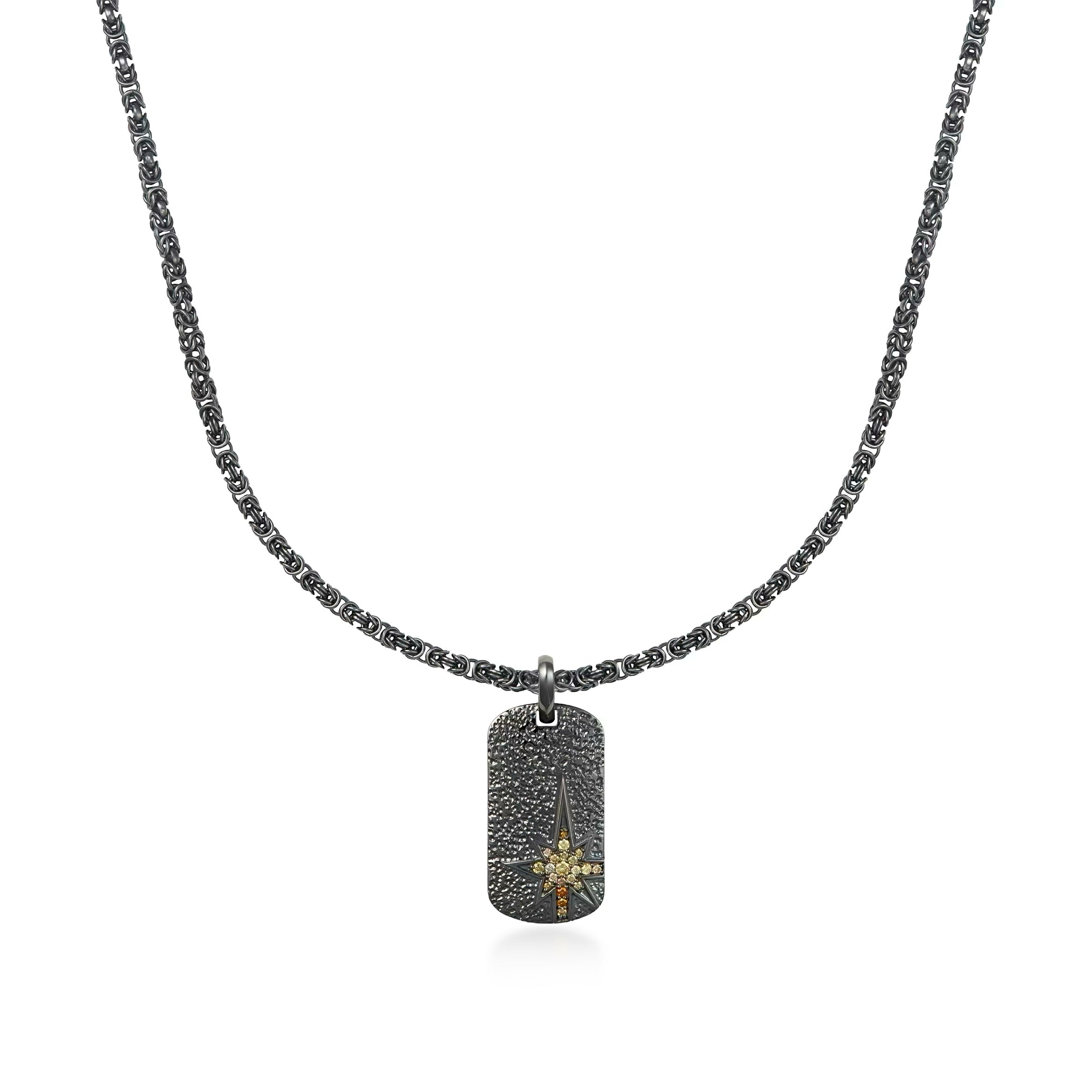 Natural Color Diamond North Star Dog Tag Necklace