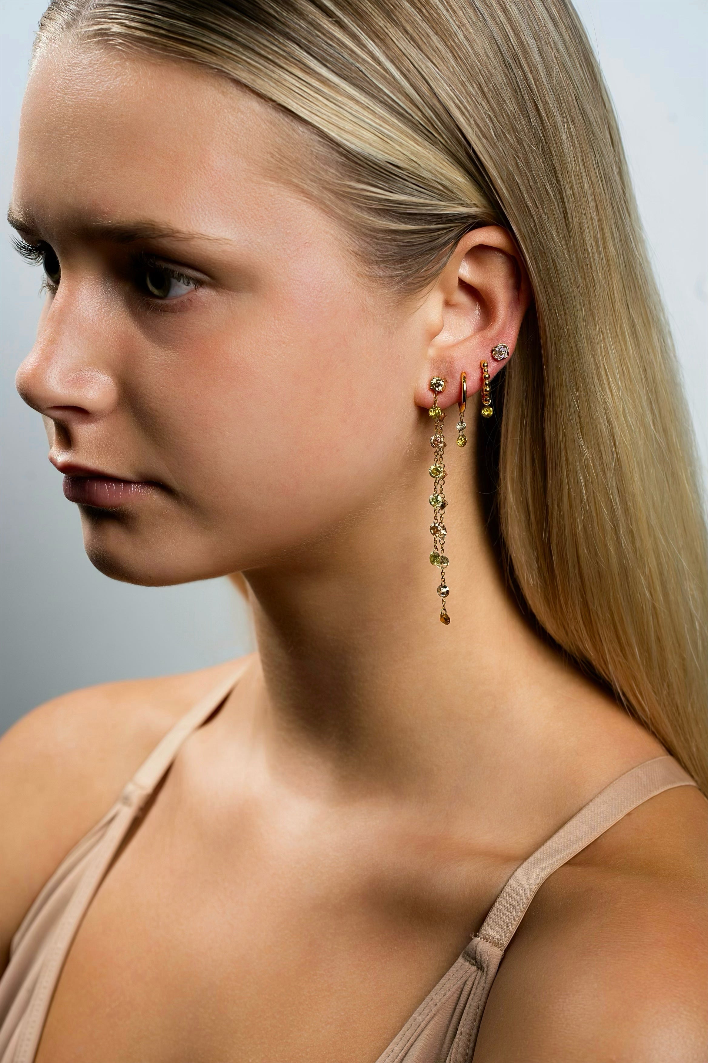 Natural Color Double Drilled Diamond Earring