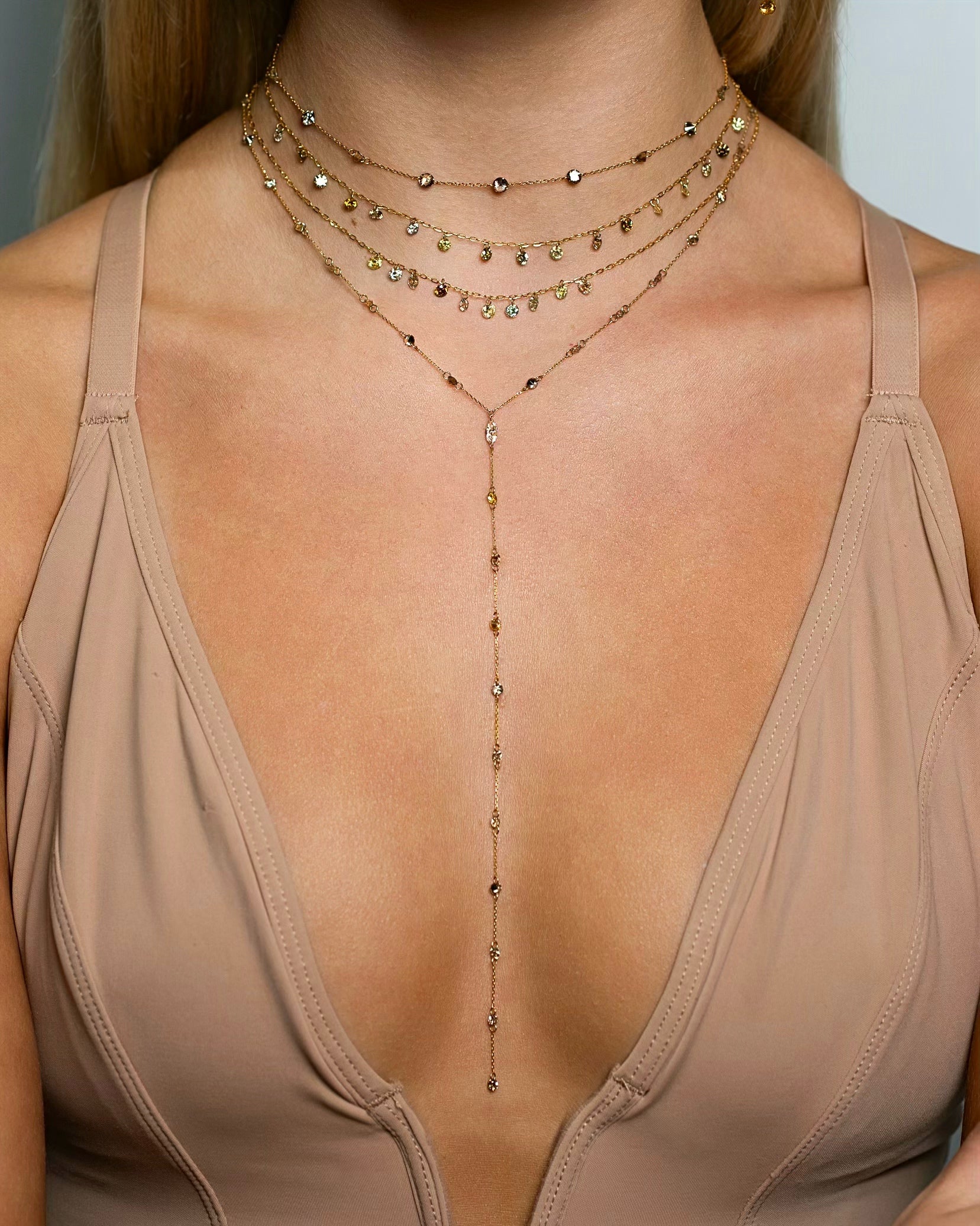 Natural Color Drilled Diamond Lariat