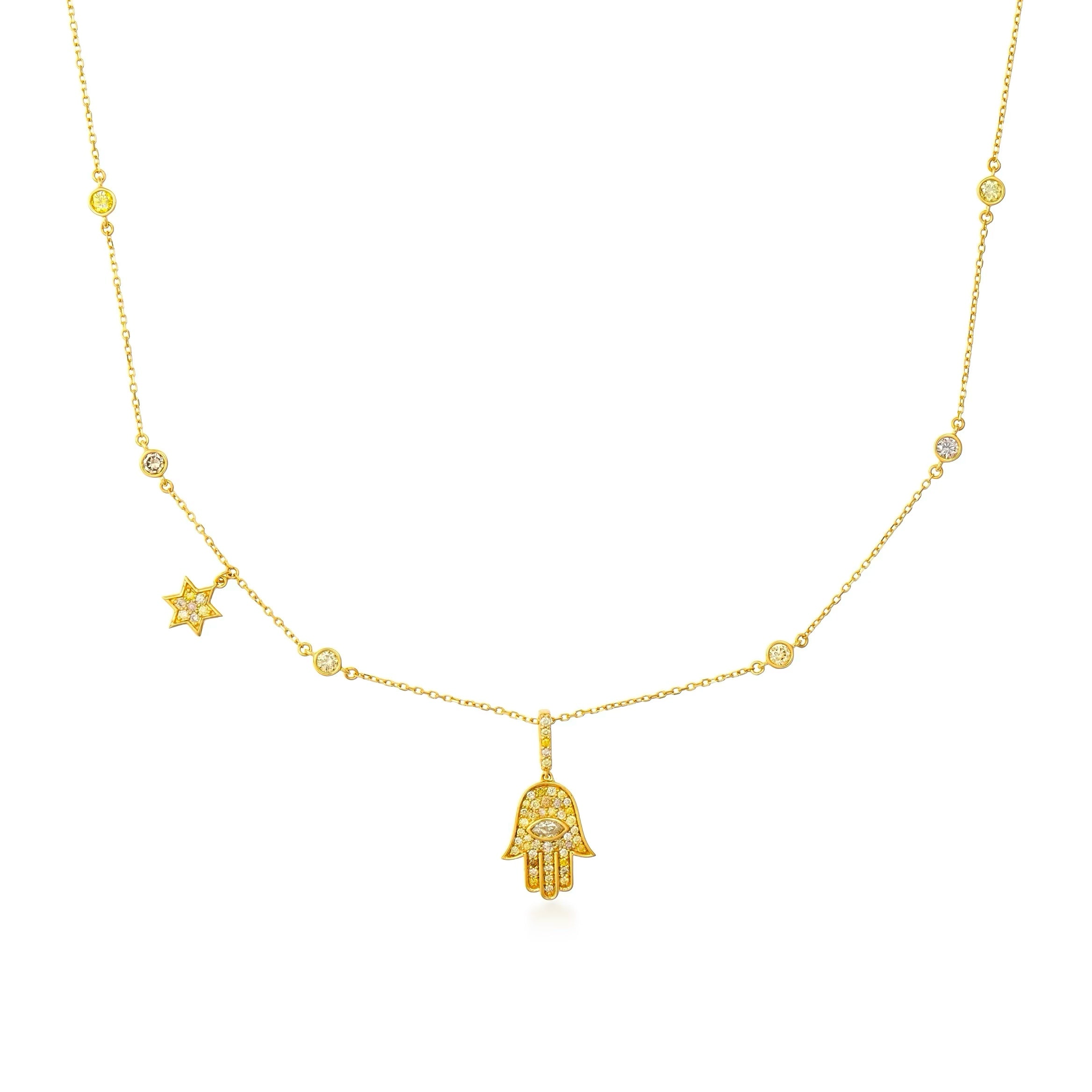 Natural Color Hamsa Pendant Necklace
