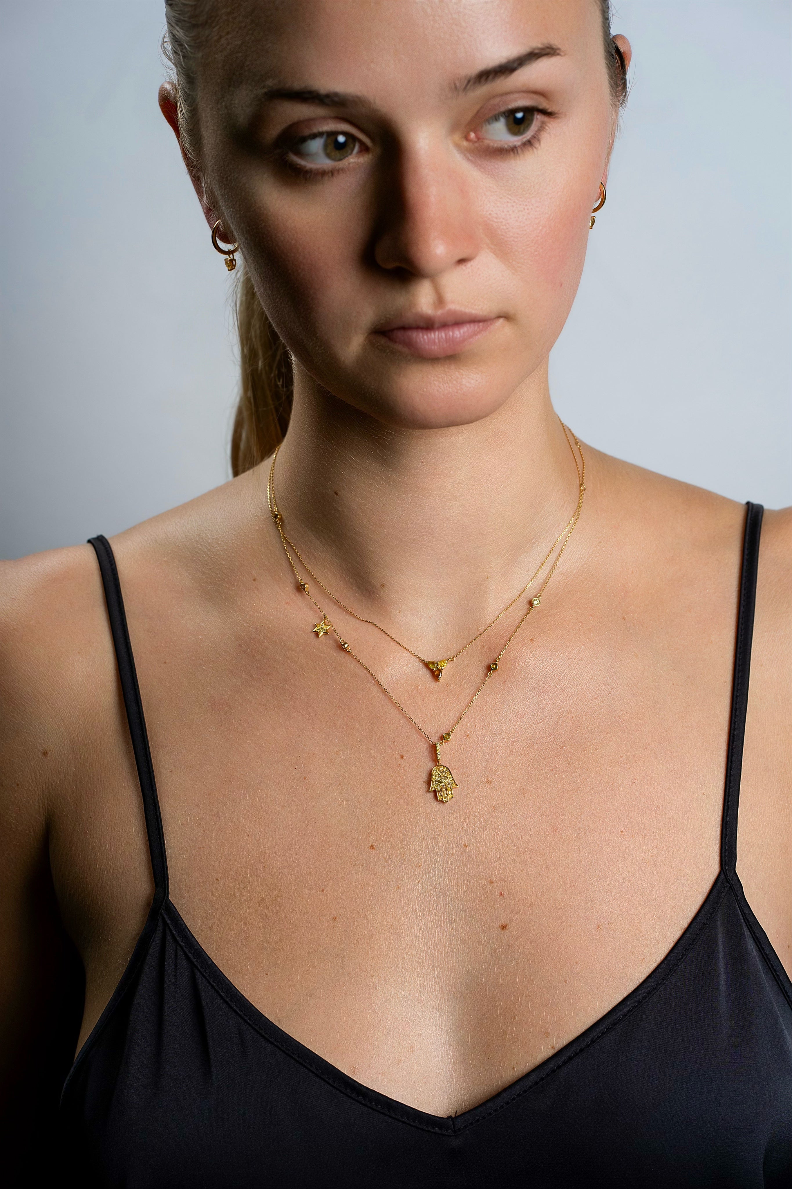 Natural Color Hamsa Pendant Necklace