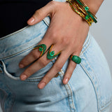 Rhodium-Plated Emerald Chubby Pinky Ring